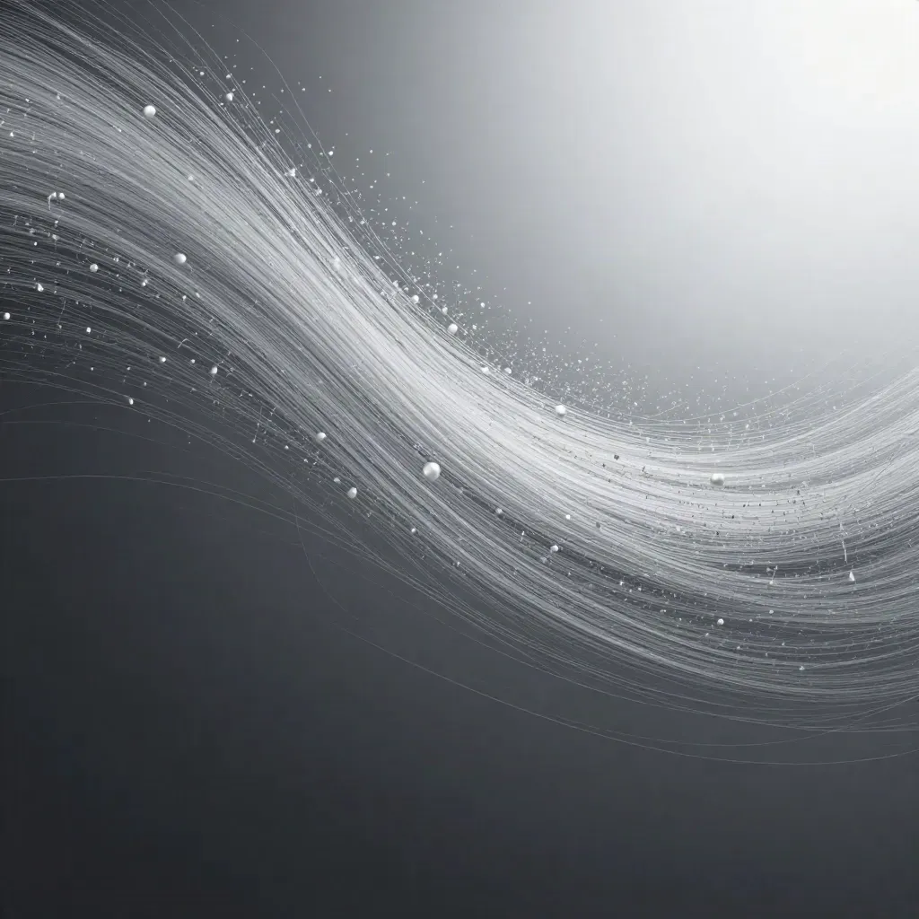 Silver light filaments bloom in graphite space, leaving calm copy space below.